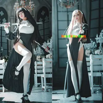 Монахиня косплей костюм жени фантазия рокля комплект Хелоуин парти ролеви игри облекло възрастен монахиня рокля черно фантазия косплей обличане