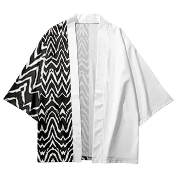 Черно и бяло пачуърк печат косплей Хаори 2022 Жени Мъже Жилетка Плаж Юката Японско кимоно Ежедневни традиционни върхове