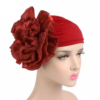 Плътен цвят еластичен сатен цвете проста мода шапки мюсюлмански хиджаб шапки тюрбан шапка индийски шапки жени забрадка