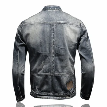 Zipper дизайн деним яке мъже високо качество пролетта есента дънки палто стойка яка тънък годни мото за мотоциклетист за M-5XL