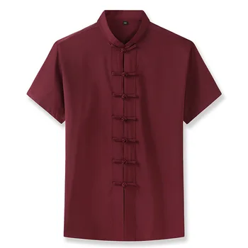Лятна нова плюс размер ежедневна риза 160kg10x19XL 8XL мода мъжки ретро стойка яка къс ръкав хлабав бутон риза