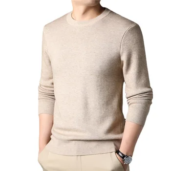 Есен плътен цвят младежки мъжки пуловер тънък годни универсален бизнес кръг врата трикотажна риза мъжки носят дъното риза мъжки износване