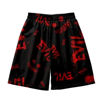Лято китайски стил черен червен писмо печат мъжки streetwear плажни шорти случайни хлабав мъже жени ластик бягане шорти
