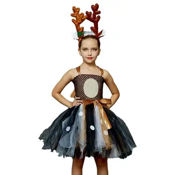Еленски косплей костюм Детски еленски костюм за момиче Детска костюм рокля с шапки за коледно парти за Хелоуин