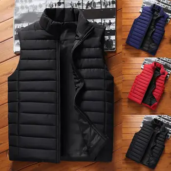 Лека зимна жилетка износоустойчиви мъже жилетка без ръкави 3D рязане мъже жилетка палто стойка яка