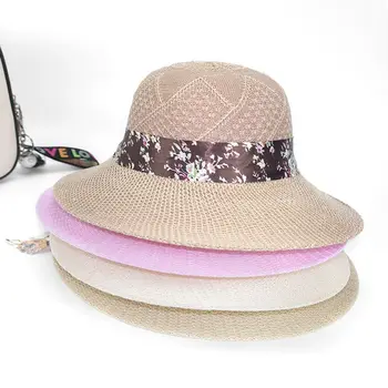 Пролет Лято дишаща UV защита Жени с ремък за вятър момичета широка периферия жени слънце шапка слама шапки плажна шапка