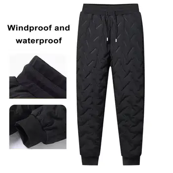 Редовни годни мъжки панталони водоустойчив мъжки зимни надолу sweatpants с руно подплата ластик джобове за улично облекло