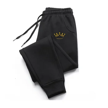 Златна корона отпечатана есен пролет черни панталони мъже жени момичета момчета мода шнур случайни деца панталони джогинг панталони