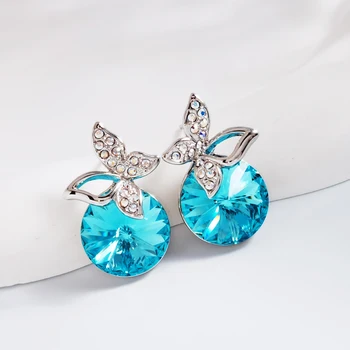 Дамски обеци пеперуди, изработени с 14MM кристали от Австрия за дамска мода Корейски Stud пробити обеци момичета бижута подаръци