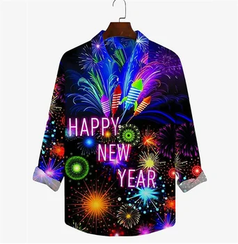 Коледна риза цветна Честита Нова Година HD модел 2024 нов модел стартира висококачествен мек материал удобен плюс размер
