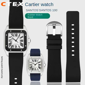 20 23mm каишка за часовник за Cartier Sandoz Santos 100 Series Мъжки дамски часовник Силиконова гумена каишка за часовник гривна гривна