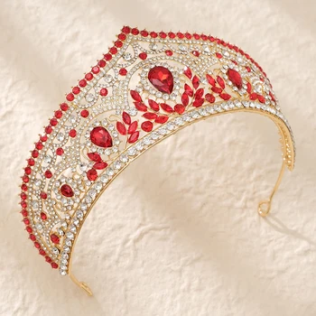Реколта булката корона червен кристал диадема парти абитуриентски бал булчинска корона кралска кралица сватба коса бижута аксесоари