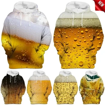 Нова мъжка мода бира модел 3d печат графични суитчъри личност смешно дълъг ръкав пуловери дизайнер сива врана мъжки дрехи