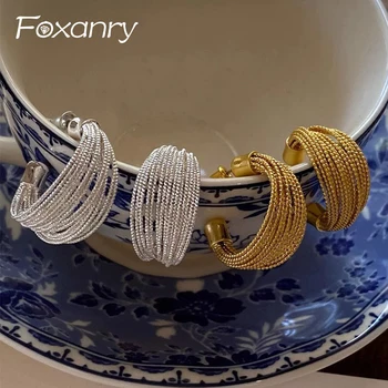 Foxanry многослойни пискюл обеци за жени реколта нова мода C-образна геометрична ухо игла сватбено парти булката бижута подаръци