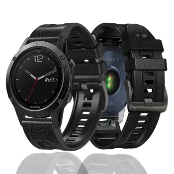22 26MM кожени + силиконови ленти за часовници за Garmin Fenix 6X 6 7X 7 Pro 5X 5 Epix Gen 2 Smartwatch Easyfit гривни гривна