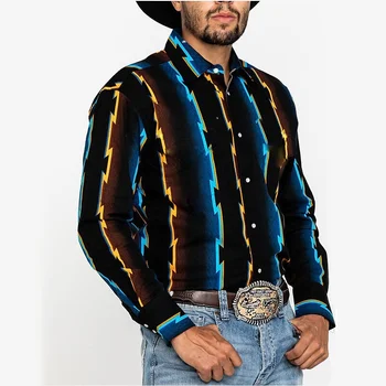 племенна мода реколта спорт мъжки костюм парти ясно графична риза ревера бутон надолу риза случайни лилаво синьо мъжки риза върховете