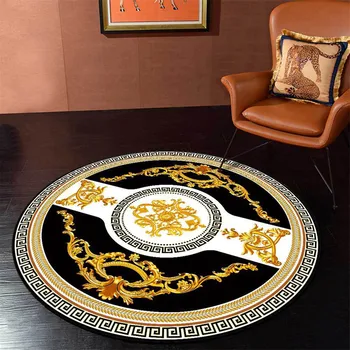 HX Луксозен кръгъл килим за хол черен бял злато европейски геометричен етнически стил кръгли килими килими етаж мат