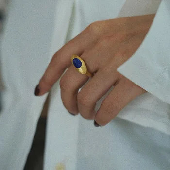 Нова мода естествен лапис лазули регулируем пръстен за жени френски реколта кокалче пръстен момичета бижута аксесоари на едро
