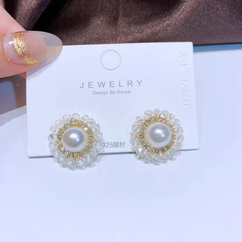 MIGGA Ръчно изработени кристални имитации на перлени обеци за жени Луксозни бижута за подаръци за булката