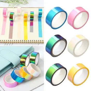 Водоустойчива графична лента Огледална опаковка Сменяеми декоративни холографски канцеларски материали Rainbow самозалепващи ленти DIY