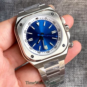 Tandorio Автоматичен мъжки часовник 42mm NH35 движение квадратен случай сапфир стъкло синьо набиране въртяща глава пръстен винт надолу корона