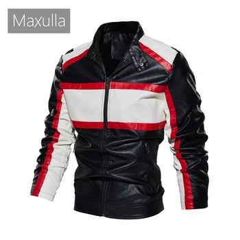Maxulla Зимни мъжки PU якета Мода Мъжки хип-хоп мотоциклет Кожени палта Ежедневни улични облекла Biker кожено палто Мъжко облекло