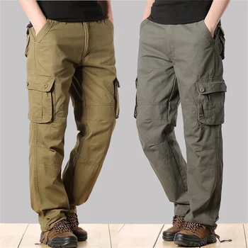 Man Военни тактически карго панталони Ежедневни работни панталони Мулти-джоб памук туризъм Sprots Jogger Открит за мъже Свободни панталони Нови