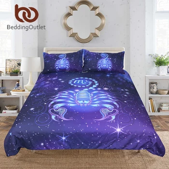 BeddingOutlet Constellation Тема Спален комплект Скорпион Duvet Cover Set Star Galaxy Домашен текстил Скорпион лилаво спално бельо Queen