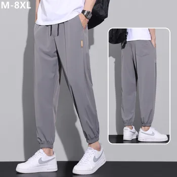 Ice Silk Thin Comfortable Men 8XL Casual Loose Fast Dry Summer Plus Size 6XL 7XL Ankle Length Joggers Sport Teenagers Sweatpants