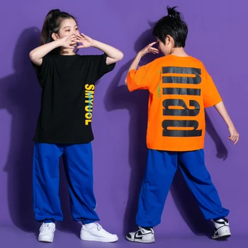 Kids Cool Kpop Hip Hop Dancing Clothing Black T Shirt Streetwear Jogger Pants For Girl Boy Jazz Dance Costume Show Clothes