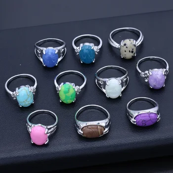 Mix стил 10pcs / комплект естествени ахати пръстени реколта метални каменни пръстени за мъже жени имитация скъпоценен камък бижута подарък сватба
