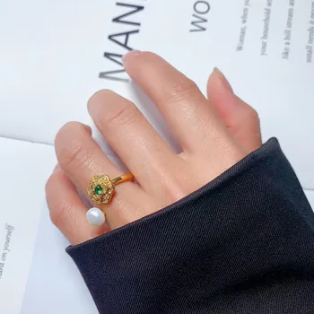 18K позлатен блестящ слънчогледов пръстен с регулируеми зелени циркони пръстен за женски луксозни парти годежни бижута аксесоар
