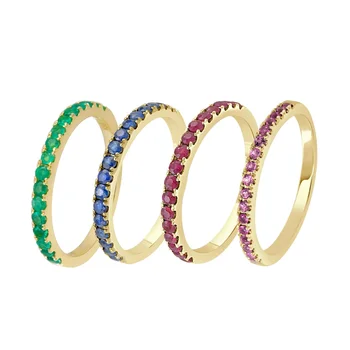 colorful cz годежен пръстен за жени пълни пръстени с пръсти със синьо червено зелено жълто многоцветен кубичен цирконий вечност лента