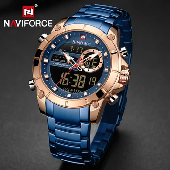 Луксозна марка NAVIFORCE часовници за мъже Светещ цифров водоустойчив мъжки ръчен часовник многофункционален стоманен часовник Reloj Hombre