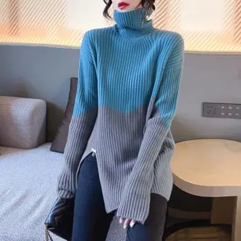 2023 Дамски есенни зимни дрехи Нови дълги пуловер върховете женски водолазка дълъг ръкав джъмпери дами хлабав плетени върхове A317