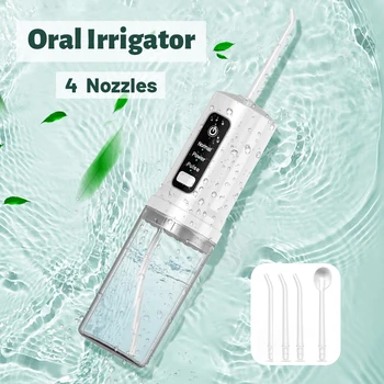 Преносим орален иригатор Конец за вода Стоматологични инструменти за водна струя Избор на почистващи зъби 230ML 4 дюзи Перална машина за уста Floss