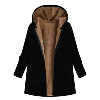 Дамска мода топло палто яке твърда котка джоб палто топло сива врана меко палто дълъг ръкав цип реколта пуловери жените върховете