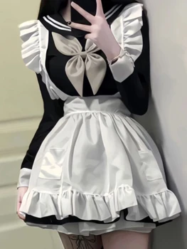 японски Kawaii две части комплект жени лък косплей случайни Лолита мини рокля комплект женски сладък дълъг ръкав къс сладък костюм 2023 ново
