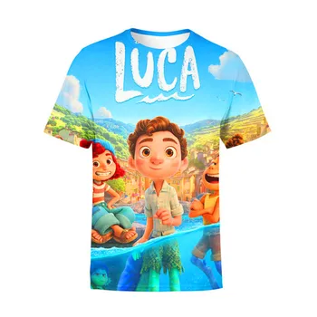 Тениска за момичета Disney Luca отпечатана тениска Дамско облекло Ново Kawaii Disney Luca Print T Shirt Fashion Къси ръкави тениска