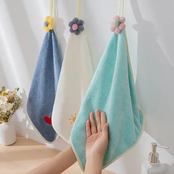 Coral Fleece Hangable Thicken Towel Cute Absorbent Hand Towels Kitchen Microfiber Dishcloths Cleaning Cloth Rag Handkerchief