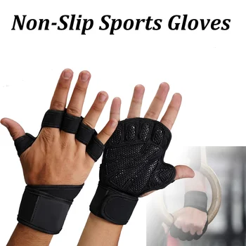 Non-Slip Hand Grip Силиконова по-дебела гъба Спортни ръкавици с половин пръст Гимнастика Ръчна китка Протектори за длани Ръкавици с маншет