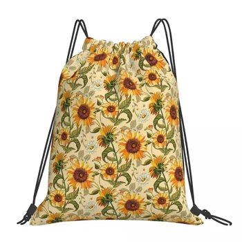 слънчогледи 70-те години реколта златен ретро модел, цветя раница случайни преносими шнур чанти спортни чанти книга чанти за мъж жена