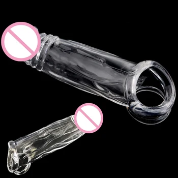 18CM високо еластичен кристален презерватив пенис удължител ръкав забавяне еякулация секс играчки за мъже разширяване интимни стоки продукти