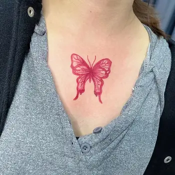 Розова пеперуда сладък хладен ключица гърдите татуировка стикер фестивал водоустойчив фалшиви татуировки за жени Hotwife Tatto сладък на едро