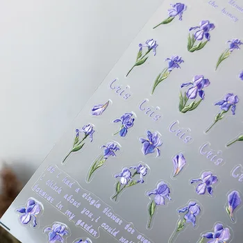 5D реалистичен релеф лилаво диви ирис цветя Adheisve нокти изкуство стикери стикери маникюр цветен модел релефни орнаменти