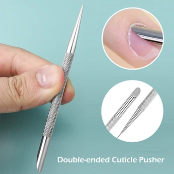 1PC неръждаема стомана кожички тласкач нокти инструменти 2-в-1 многофункционални маникюр пунктиране писалка