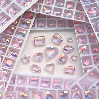 10Pc Розово розово заострено дъно кристал бормашина нокти изкуство декорация пеперуда сърце кристал маникюр аксесоар бижута на едро