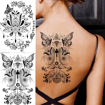 Черна пеперуда временни татуировки Голямо цвете фалшив татуировка стикер за жени DIY вода трансфер Tatoos момичета