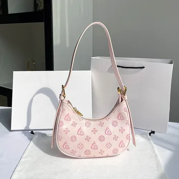 Сладки момичета отпечатани модел PU кожа рамо Hobo чанта мода розов подмишниците чанта женски малка чанта подмишница чанти Sac A Main