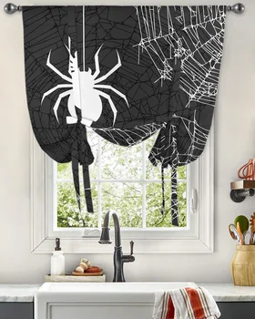 Хелоуин уеб текстура папийонка завеси за хол спалня модерен вратовръзка прозорец завеса кухня къси завеси